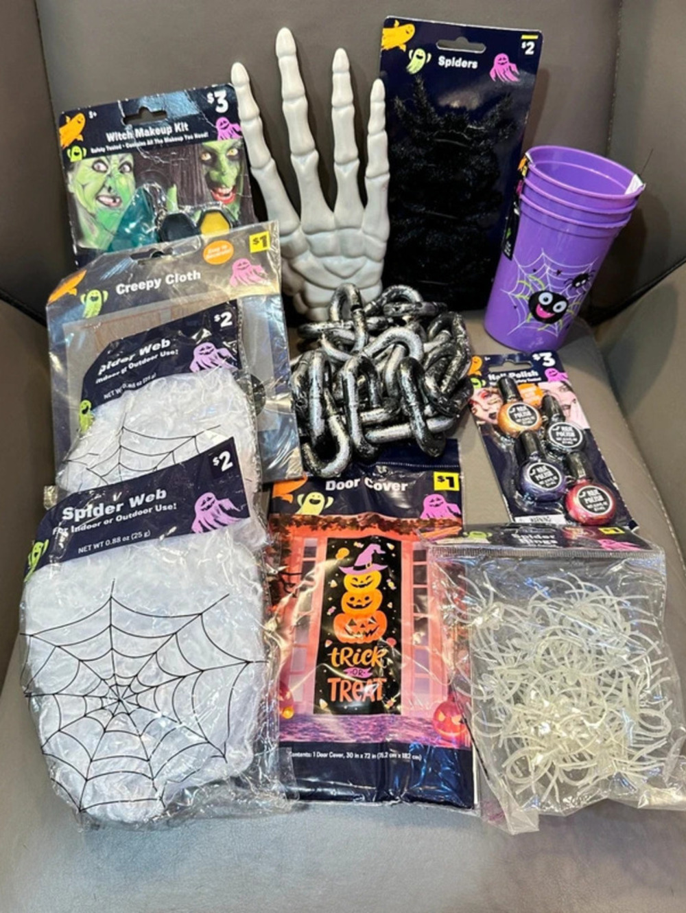 Halloween Decor Bundle 11-Pc Spider Webs Door Cover Creepy Cloth Skeleton Hand